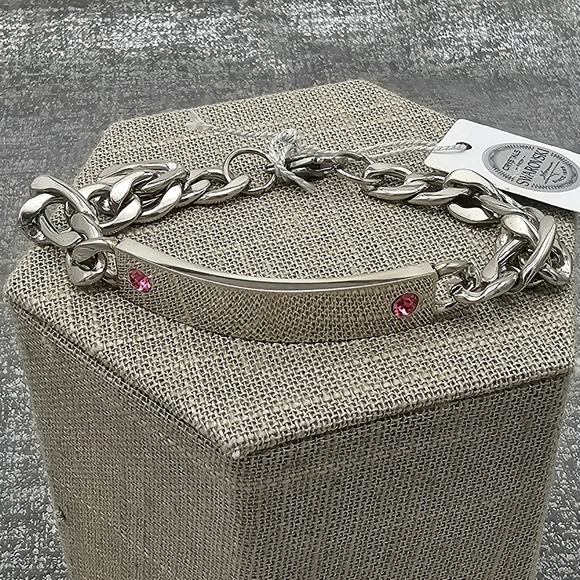 Swarovski Men's ID Bracelet With Pink Crystals - Picture 2 of 4